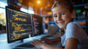 Enfant apprenant à coder sur un ordinateur avec Scratch